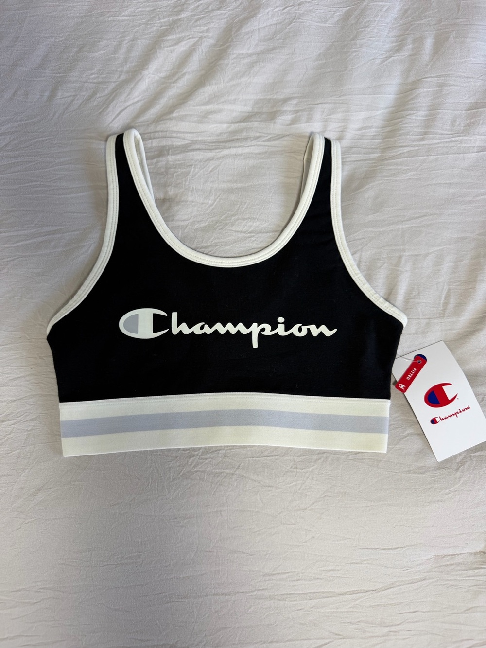Champion Black Sports Bra‎ with Red & Blue Logo